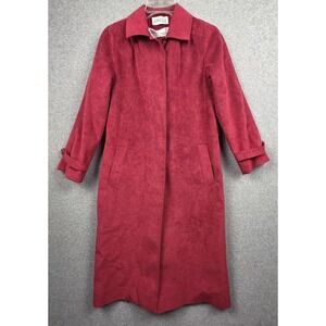 Vintage Lester Melnick Coat Womens 6 Red Ultrasuede Trench Long Button Front